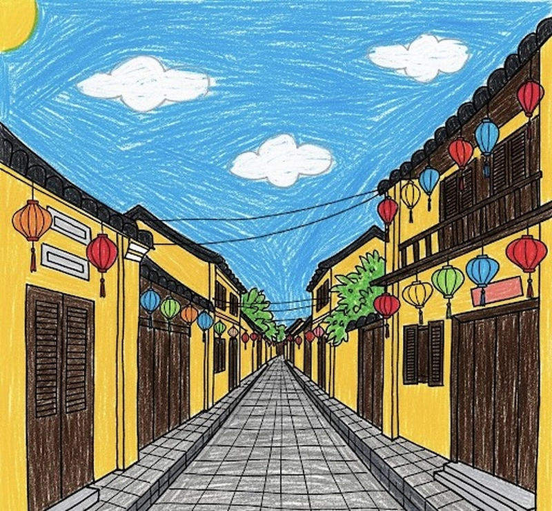 phố cổ hội an tranh vẽ đơn giản