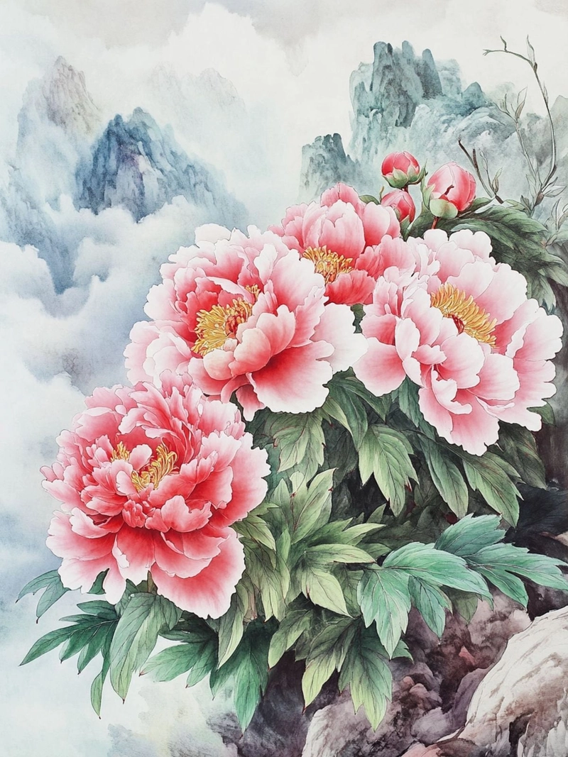 sơn dầu hoa mẫu đơn