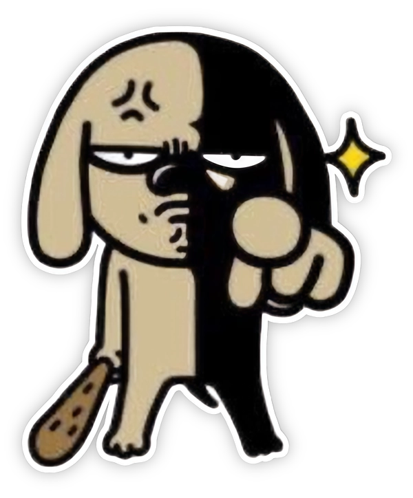sticker chó nâu cầm gậy