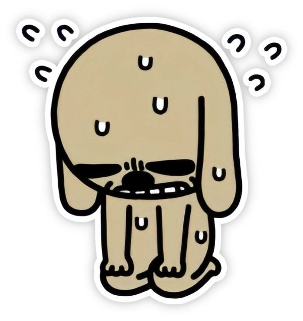sticker chó nâu lo sợ