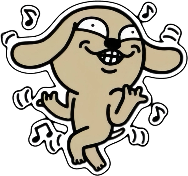 sticker chó nâu nhảy theo nhạc