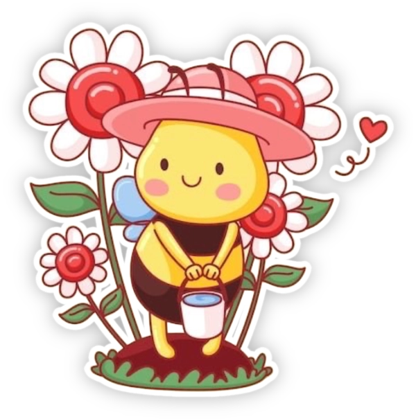 sticker con ong và hoa