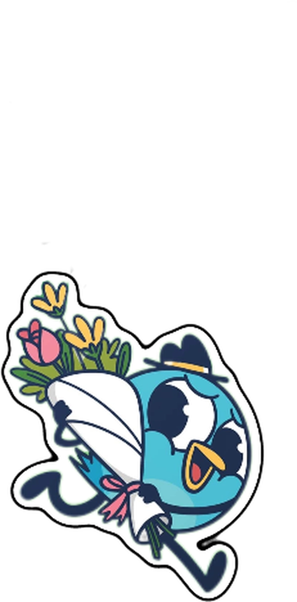 sticker én comic cầm hoa