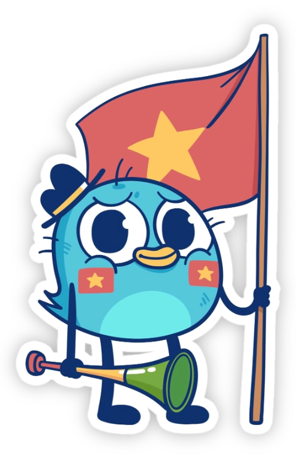 sticker én comic cầm lá cờ