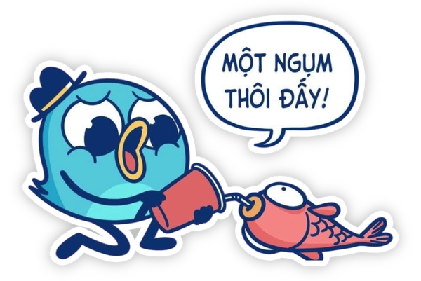 sticker én comic cho cá uống nước