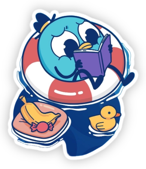 sticker én comic nằm phao bơi