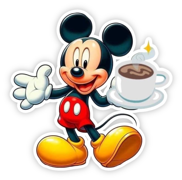 sticker mickey mouse cầm cà phê