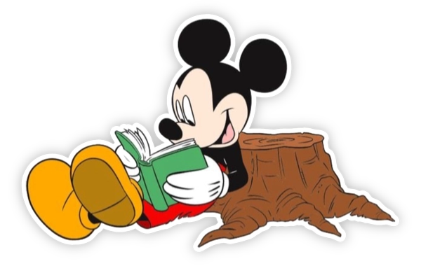 sticker mickey mouse đọc sách