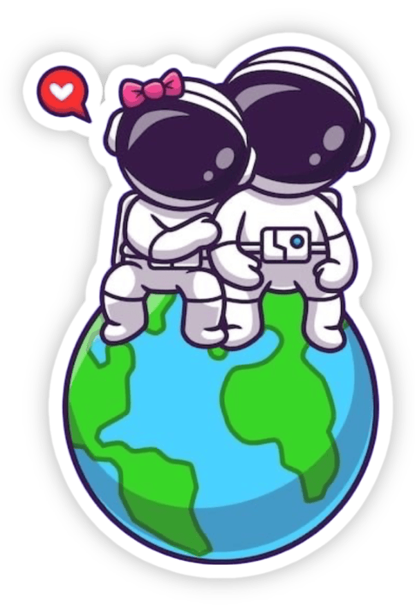 sticker phi hành gia đứng trên mặt trăng