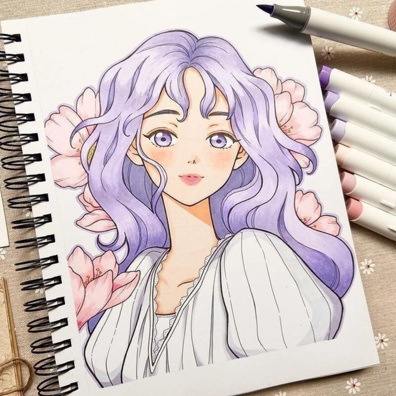 tranh anime dễ vẽ phong cách cute