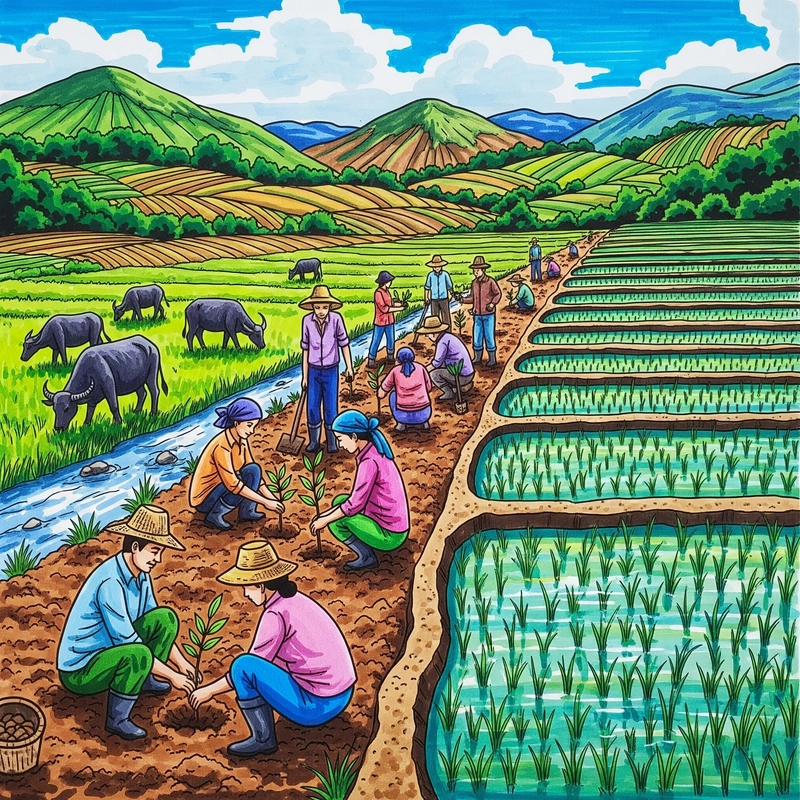 tranh bé tập vẽ trồng cây xanh