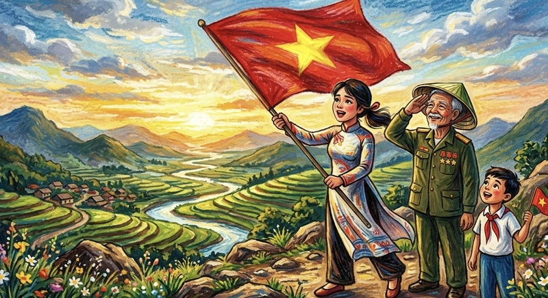tranh chủ đề lòng yêu nước đẹp dành cho học sinh