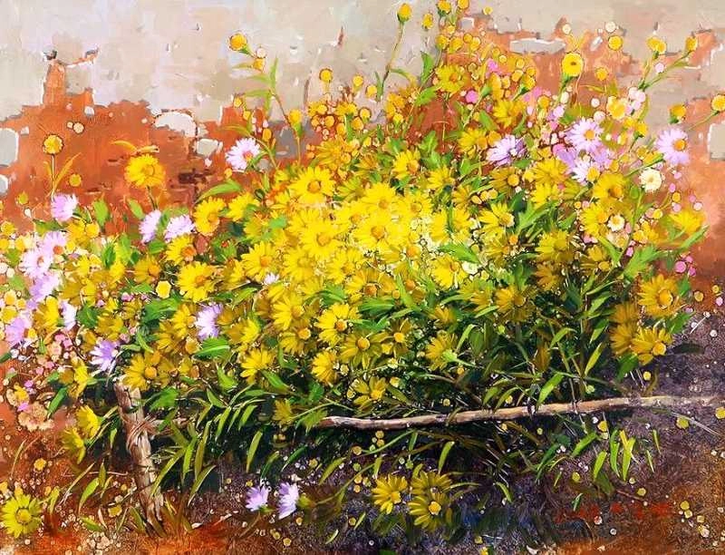 tranh cúc họa mi trắng