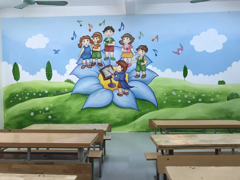 tranh đề tài thư viện trường em