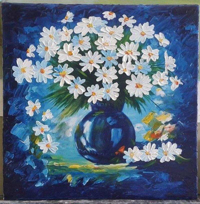 tranh hoa cúc họa mi