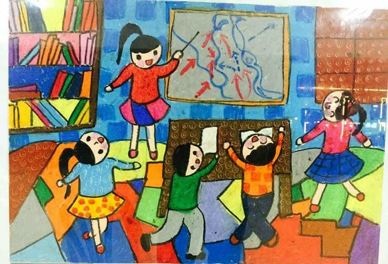 tranh học sinh vẽ tranh thư viện trường em đẹp