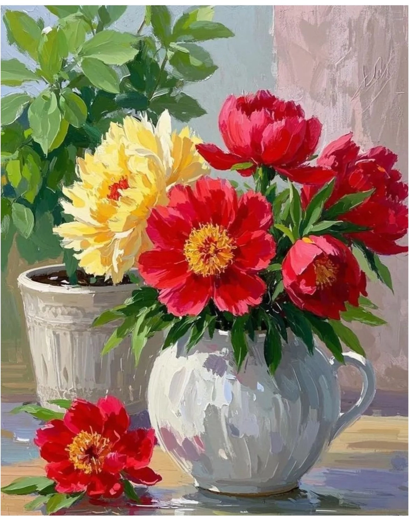 tranh mẫu đơn đỏ