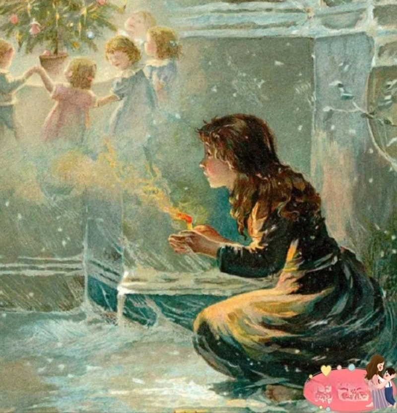 tranh màu nước cô bé bán diêm