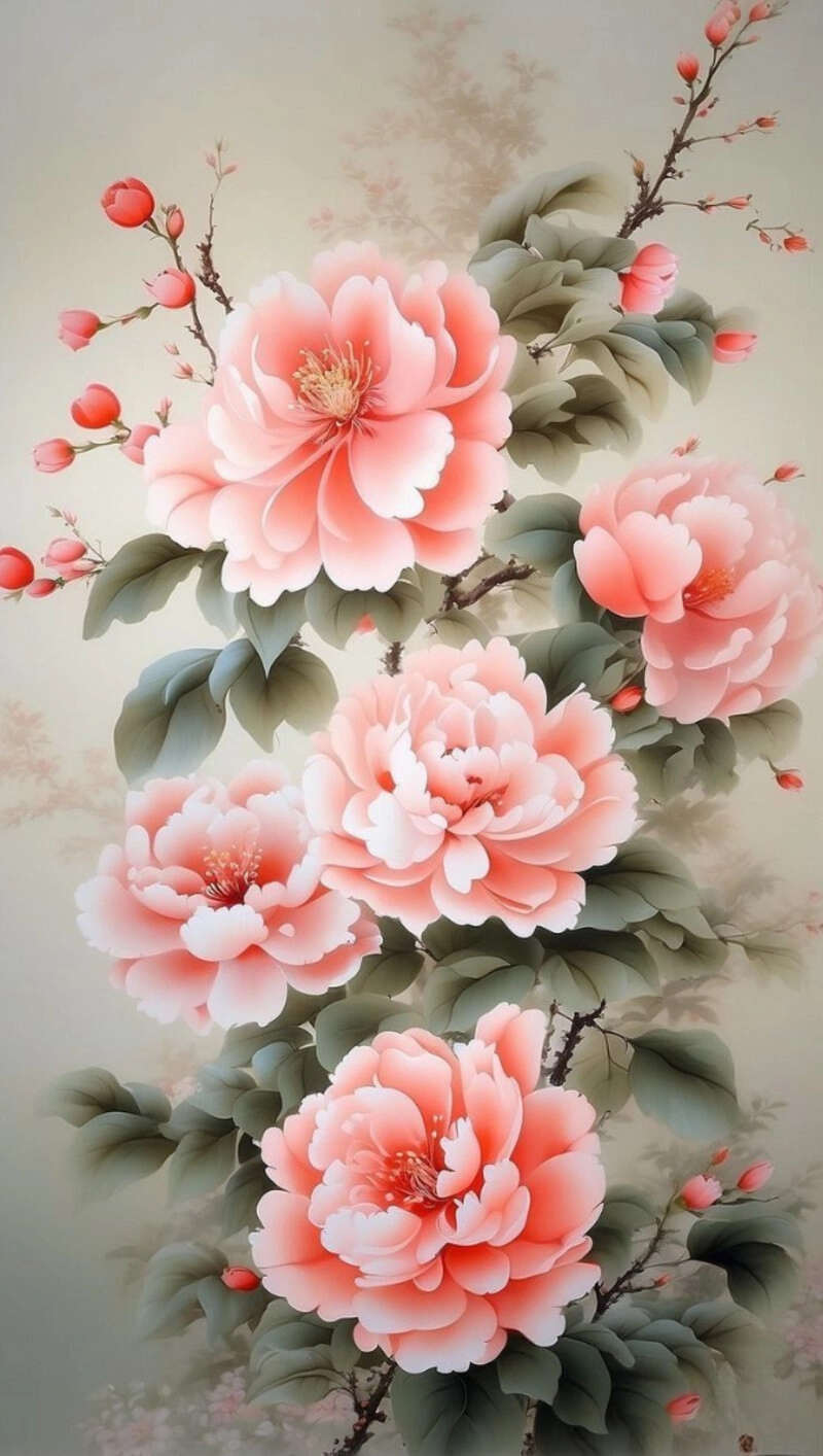 tranh sơn dầu hoa mẫu đơn đỏ đẹp