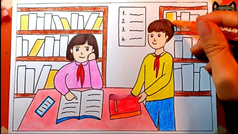 tranh thư viện trường em
