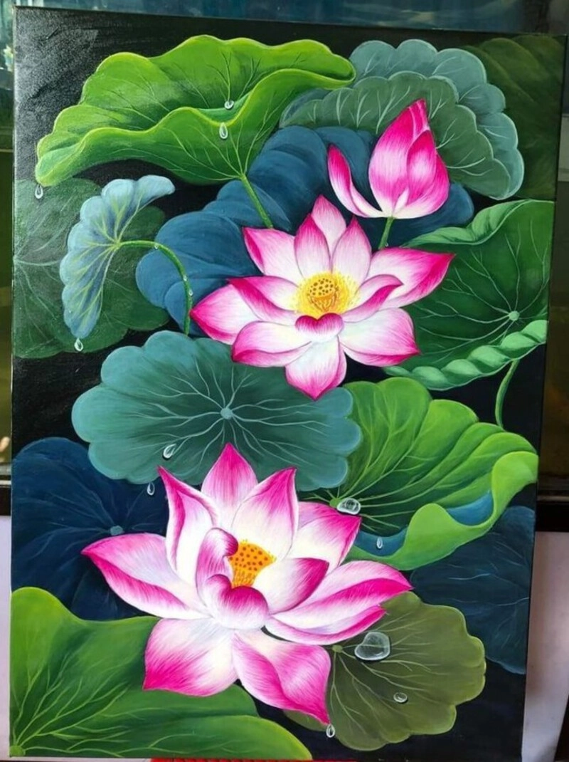 tranh tĩnh vật bình hoa sen nghệ thuật
