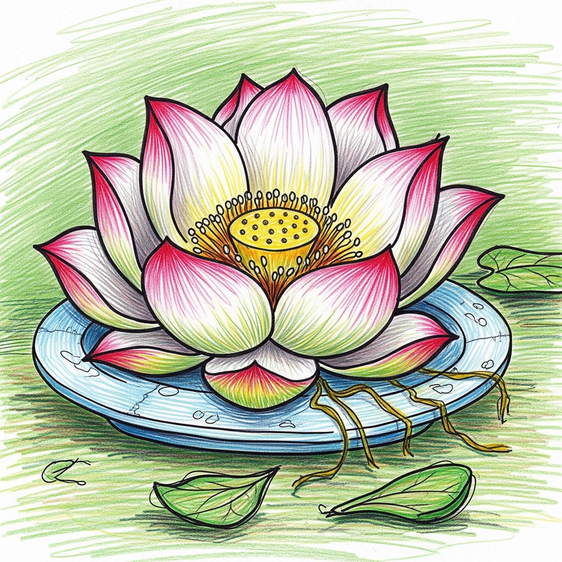 tranh tĩnh vật hoa sen màu sáp