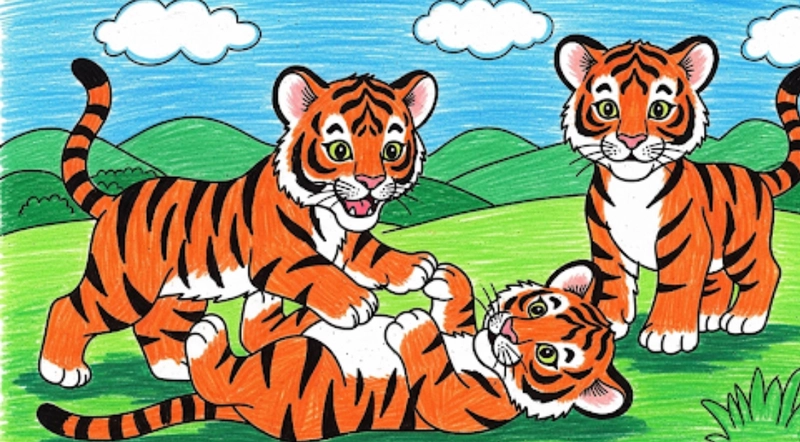 tranh vẽ 3 con hổ con
