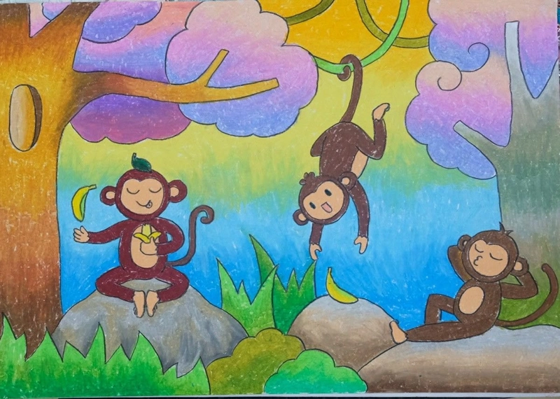 tranh vẽ 3 con khỉ