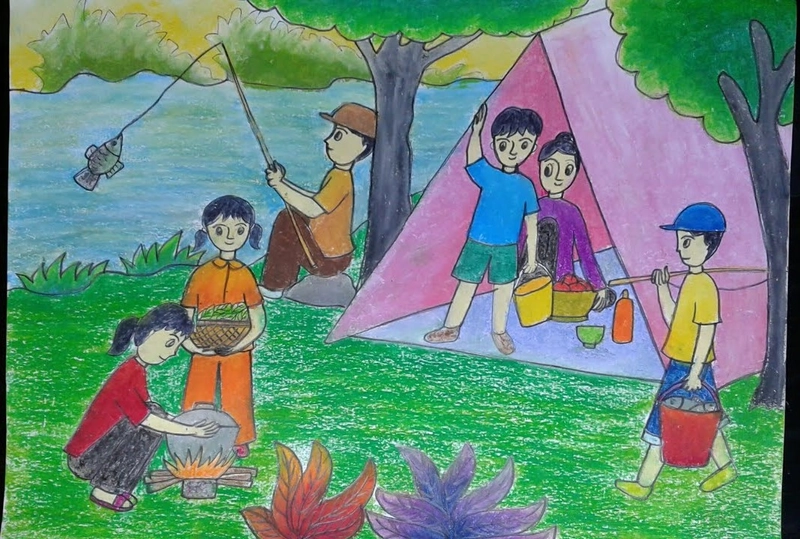 tranh vẽ Đoàn Thanh Niên cắm trại