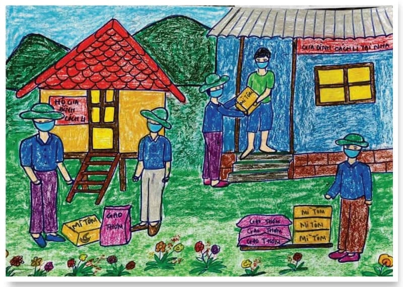 tranh vẽ Đoàn Thanh Niên giúp đỡ người nghèo