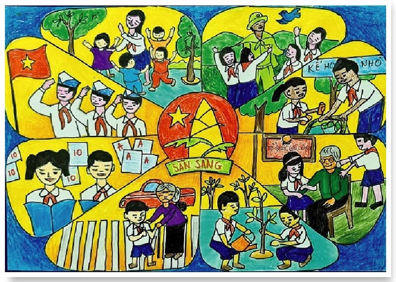 tranh vẽ Đoàn Thanh Niên ở trường học
