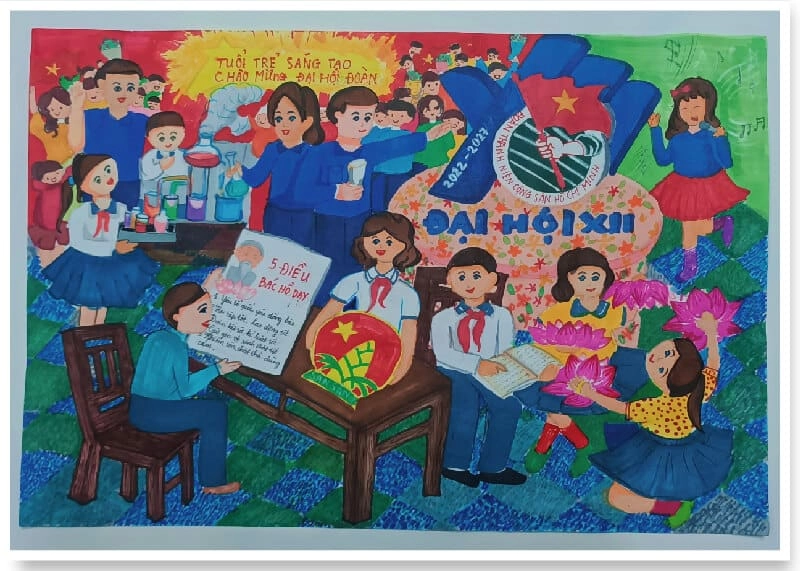 tranh vẽ Đoàn Thanh Niên tham gia văn nghệ