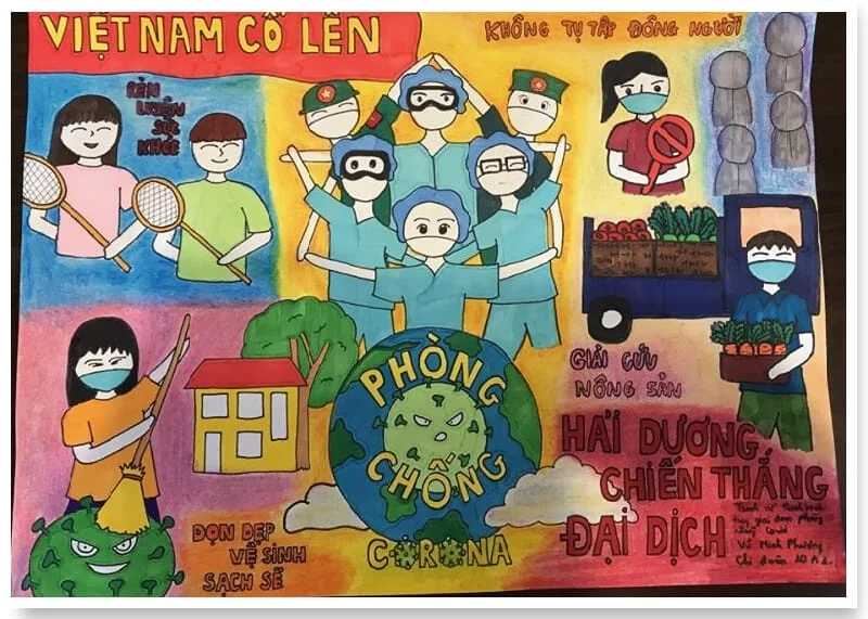 tranh vẽ Đoàn Thanh Niên tuyên truyền phòng chống covid