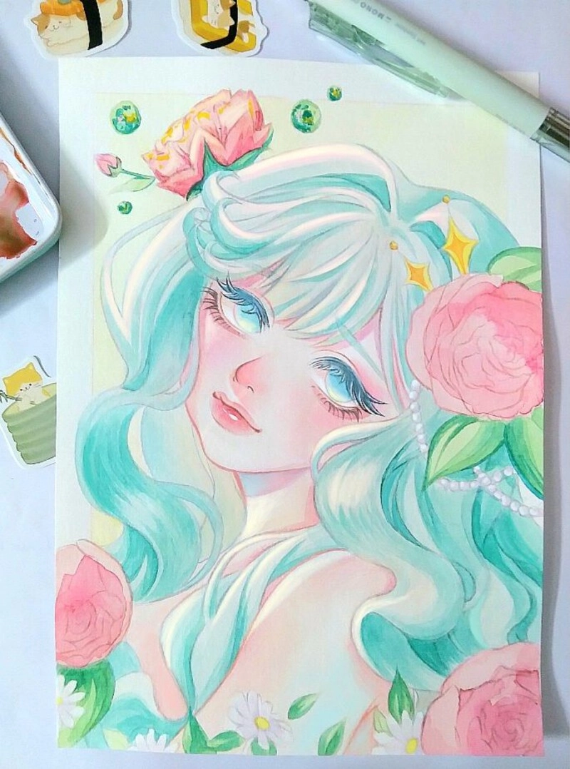 tranh vẽ anime nữ cute dễ vẽ