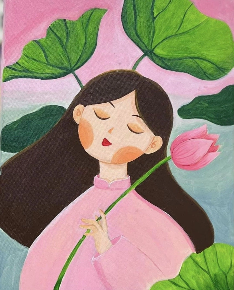 tranh chân dung anime nữ dễ thương