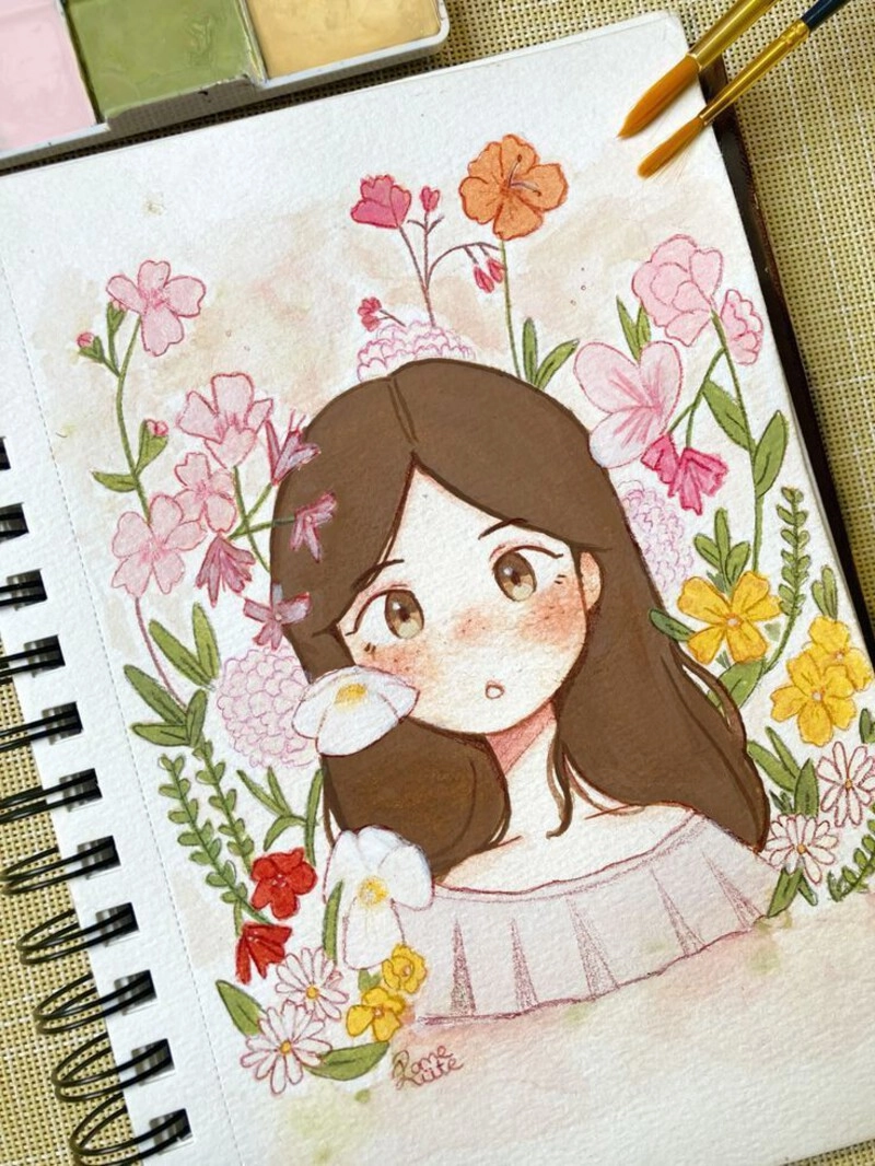 hình vẽ anime nữ phong cách cute