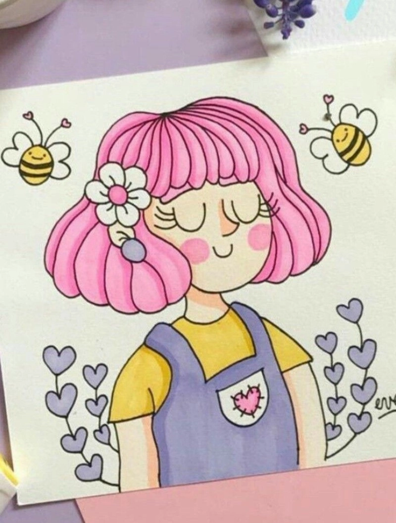 tranh vẽ chân dung anime nữ cute