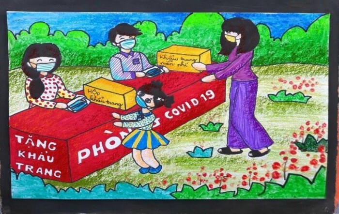 tranh vẽ bạn bè yêu thương giúp đỡ