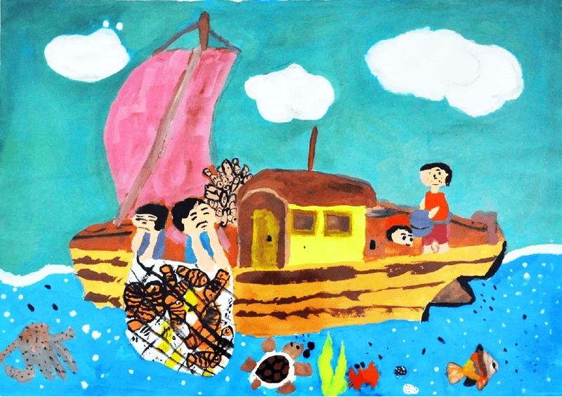 tranh vẽ biển cả và bầu trời đầy mây