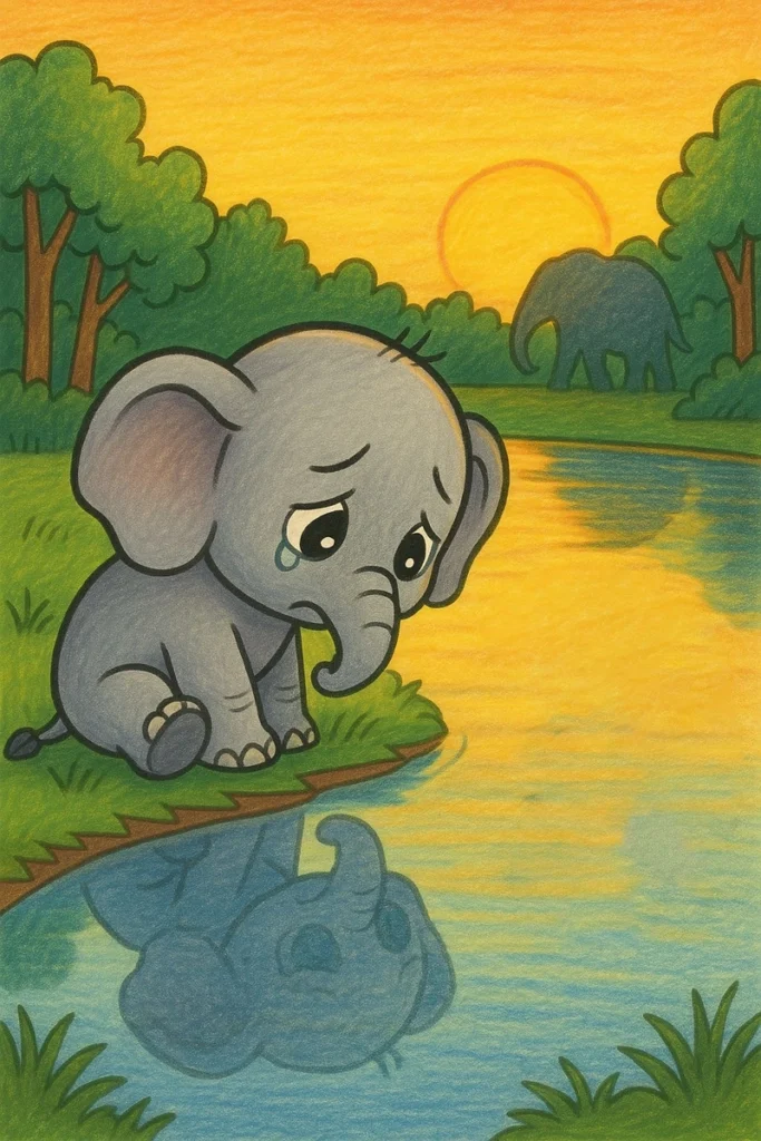 tranh vẽ con voi buồn