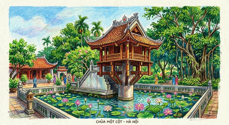 tranh vẽ danh lam thắng cảnh đơn giản