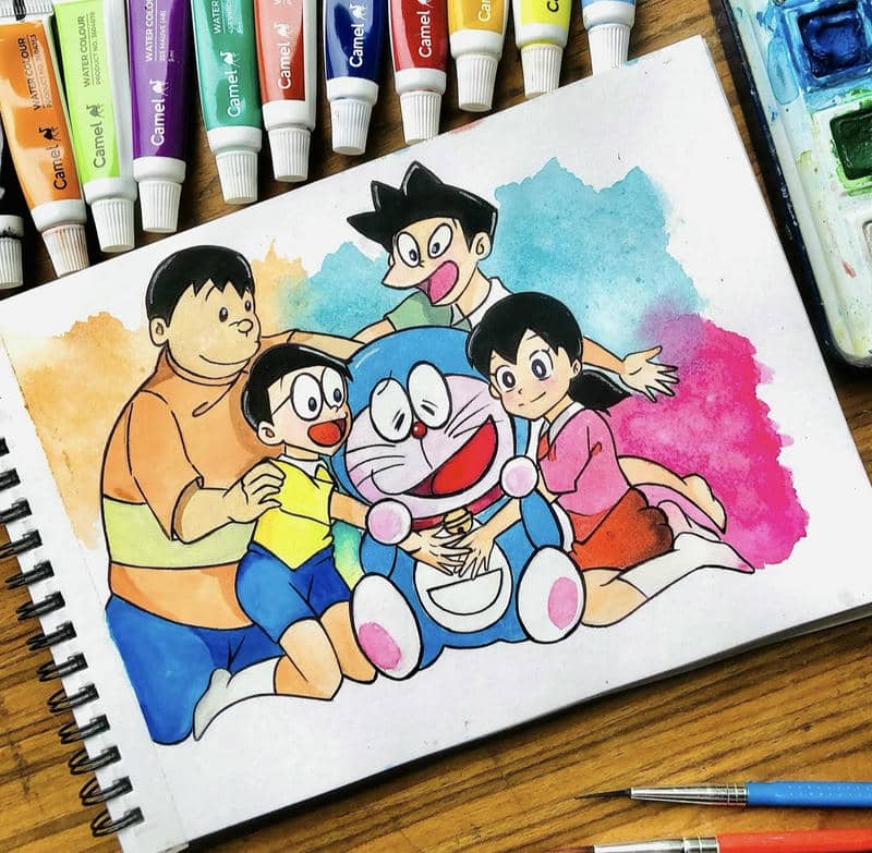 tranh vẽ doremon và bạn bè thân