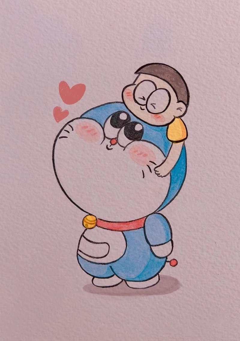 tranh vẽ doremon và nobita dễ thương