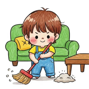 tranh vẽ em làm việc nhà