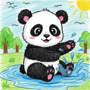 tranh vẽ gấu trúc nghịch nước