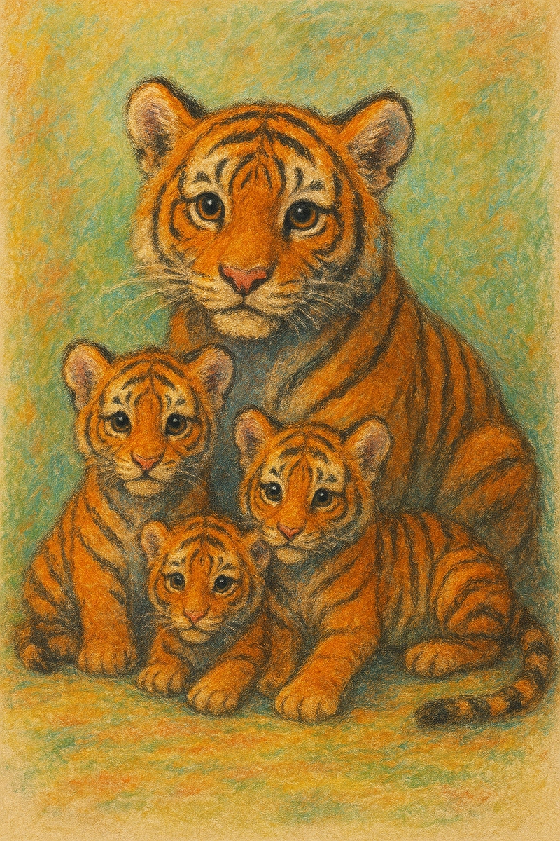 tranh vẽ gia đình hổ