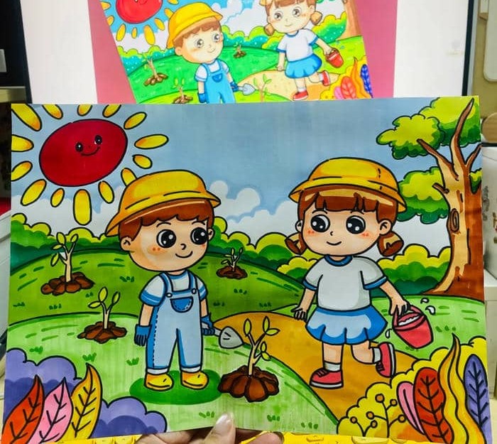 tranh vẽ hành động đẹp trồng cây
