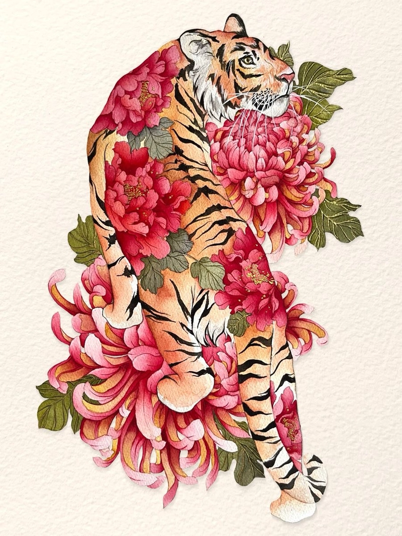 tranh vẽ hổ và hoa