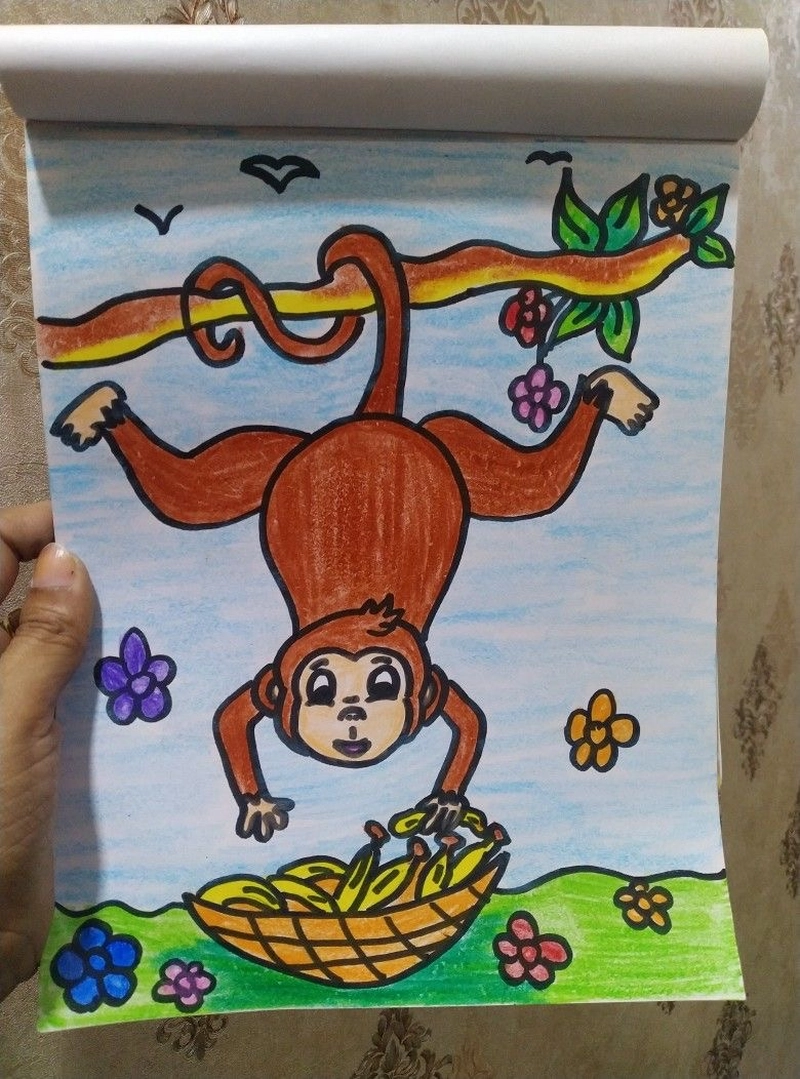 tranh vẽ khỉ lấy chuối