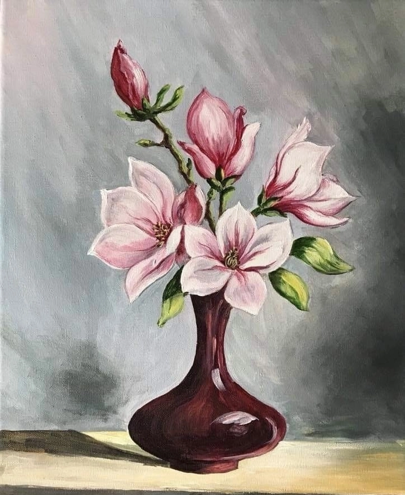 tranh vẽ lọ hoa ly